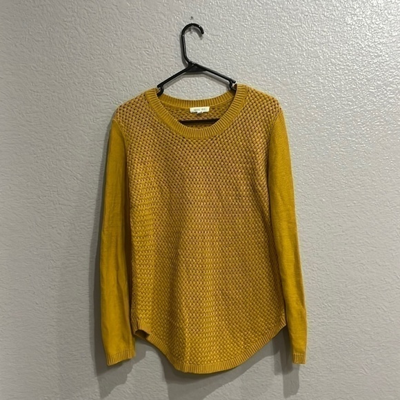 August Mist Fall Sweater Womens Medium Long Sleeve Elbow Patches Mustard Yellow - Picture 1 of 9